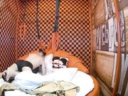 情趣炮房外表清纯眼镜妹提前开好房脱光等待男友到来很有情调穿上情趣套装啪啪激情69呻吟声太骚了