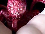 讨厌的怪物与巨大的触角乱搞年轻的少女-阴道内部的景观