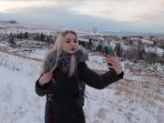 高颜值混血白俄洋妞和男友 寒冰清晨山上露出做性爱